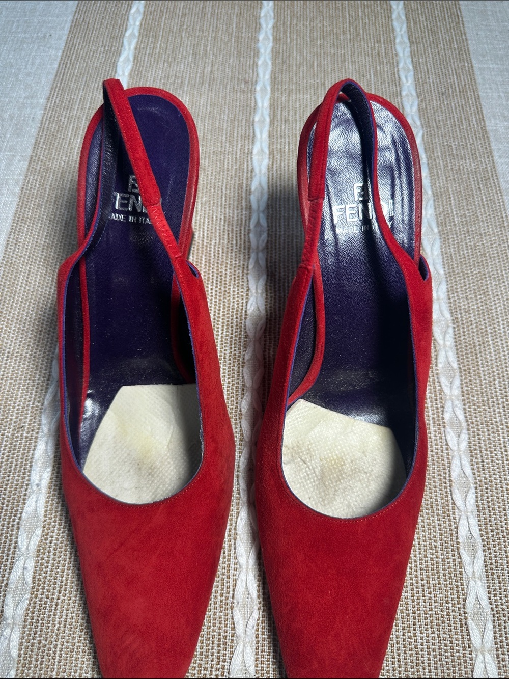 Fendi Red Suede Slingback Heels - Picture 11 of 12